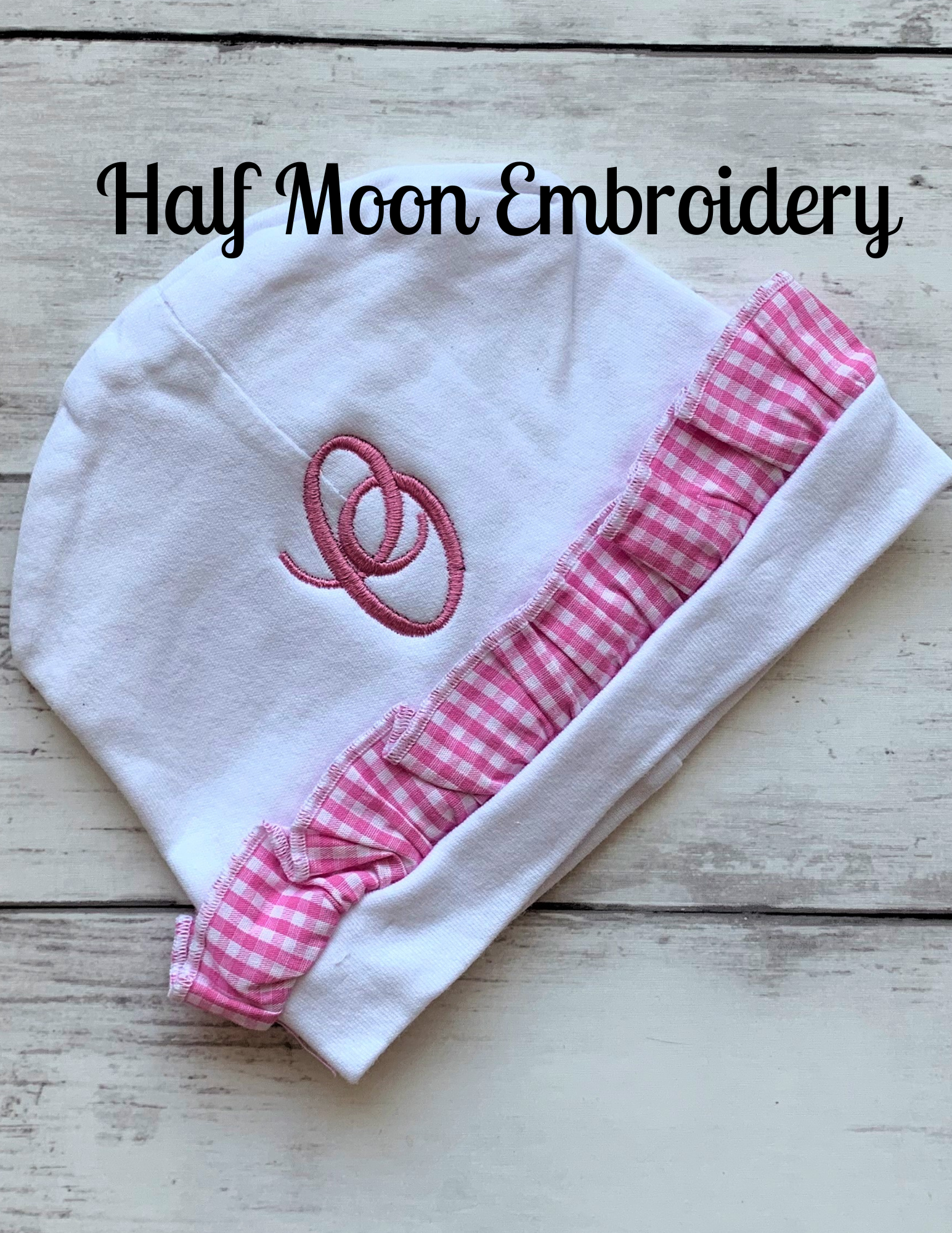 Personalized Pink Gingham Baby Beanie