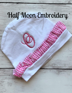 Personalized Pink Gingham Baby Beanie