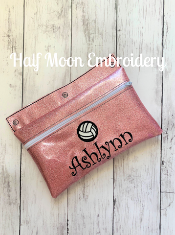 Personalized Pink Glitter Pencil Bag