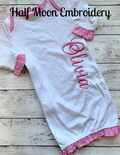 Personalized Pink Gingham Baby Gown 