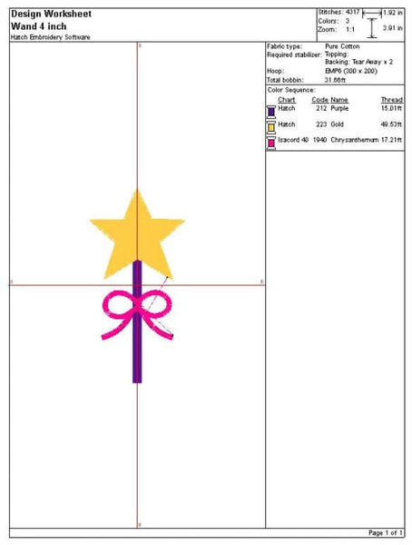 Fairy Wand Embroidery Design