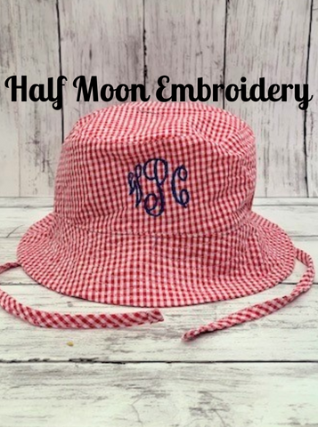 Personalized red gingham bucket hat