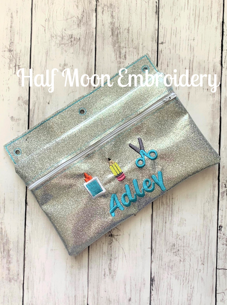 Personalized Silver Glitter Pencil Bag