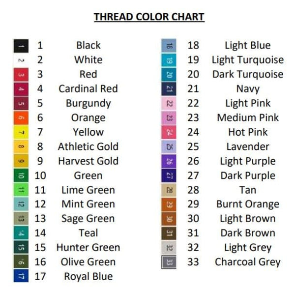 Half Moon Embroidery Color Chart