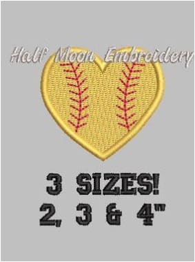 Softball Heart Embroidery Design