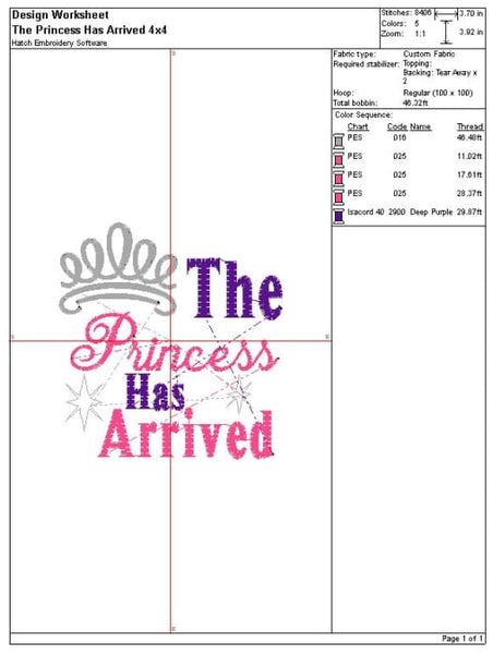 The Princess Has Arrived Embroidery Design