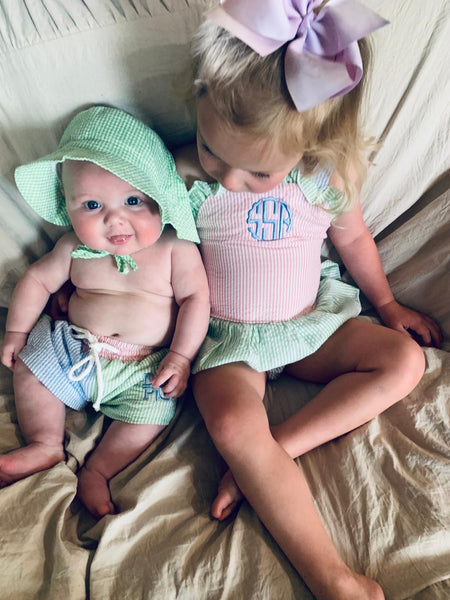 Personalized Seersucker Bathing Suits