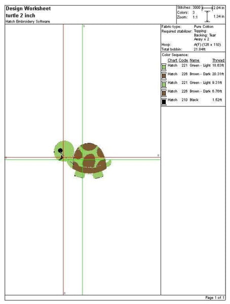 Turtle Embroidery Design Color Chart