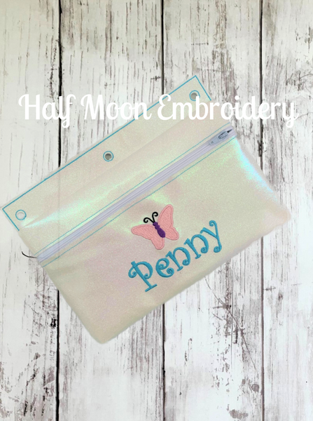 Personalized White Glitter Pencil Bag