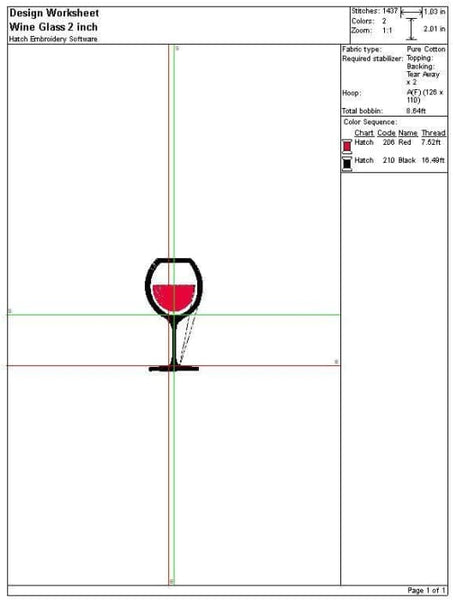 Wine Glass Embroidery Design